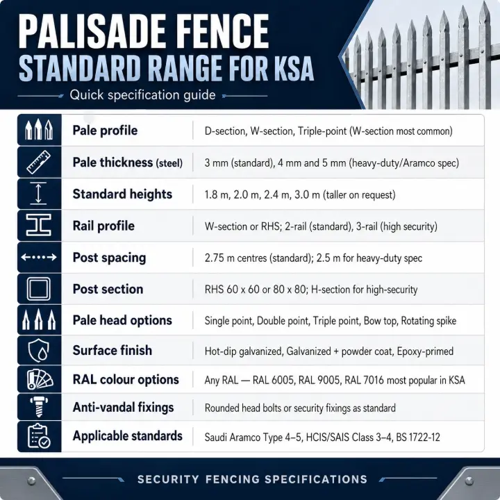 Palisade Fence Specification Reference for KSA Projects