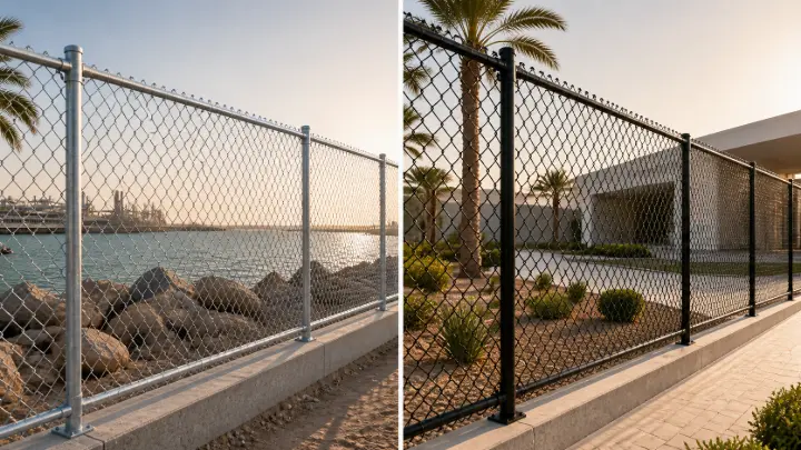 Contrasting fences in golden-hour light